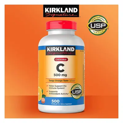 Kirkland Signature 500mg Vitamin C Chewable Tablets Tangy Orange 500ct