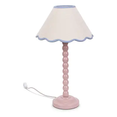 ValueLights Bobbins Rose Pink Table Lamp Blue Scallop Shade & Bulb