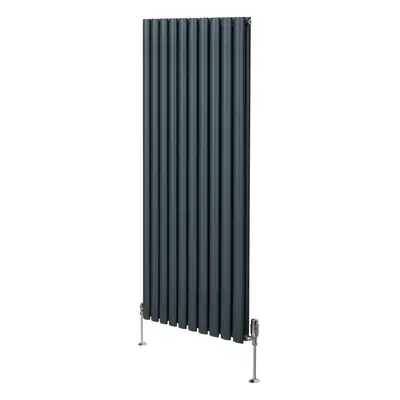 (1600mm x 600mm, Anthracite Grey) Oval Column Designer Radiator & TRV Valves