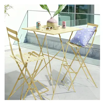 (Yellow) Folding Metal Chairs & Table Bistro Bar Patio Breakfast Furniture Set