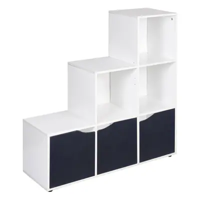 (White, Black) Cube Step Storage Bookcase Shelf Unit Doors Wood