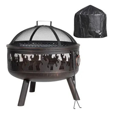 Deluxe Firepit, Fireplace, Outdoor Heater with Cooking Grill, Safety Screen, Poker & Cover - DG2