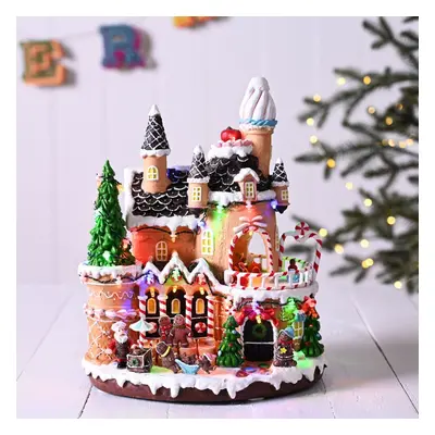 LED Gingerbread House with Rotating Characters Battery Operated 30cm