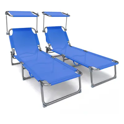 VOUNOT Textilene Folding Sun Loungers Set of with Backrest & Sunshade, Blue