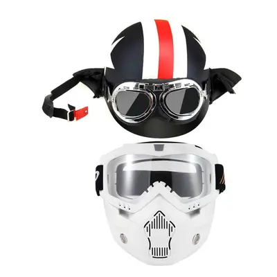 (White) Motorcycle Helmet with Goggles Visor Scarf Touring for Harley +Mask Detachable and Mouth