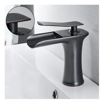 (Black) Bathroom Basin Waterfall Faucet Hot Cold Mixer Tap Single Hole Handle Sink Modern Vanity