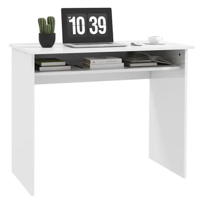 HOMCOM Computer Desk Writing Table Study Workstation Storage High Gloss White