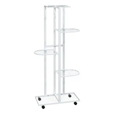 vidaXL 5-Floor Flower Stand with Wheels White Iron Plant Rack Flower Shelf