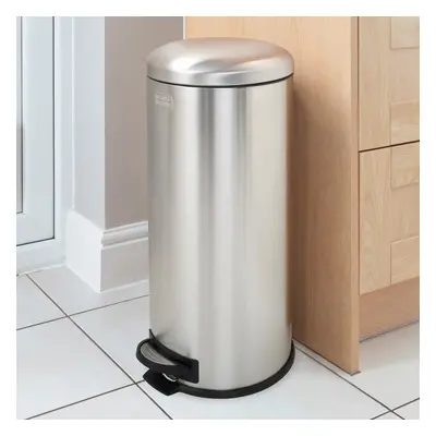 (Cool Grey, 30L) BLACK+DECKER Stainless Steel Dome Shaped Pedal Bins with Soft Close Lids