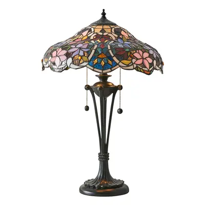 Floral Tiffany Glass Design Table Lamp Light - Dark Bronze Effect Lampholder