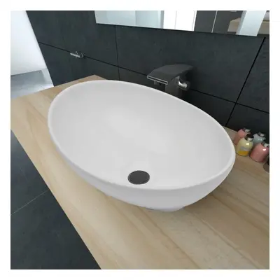 vidaXL Ceramic Basin Oval White 40x33x13.5cm Bathroom Sink Countertop Fixture