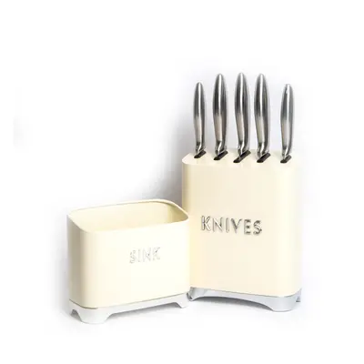 KitchenCraft Lovello Vanilla Cream Five Piece Knife Set with Metal Storage Block, Gift Boxed Kit