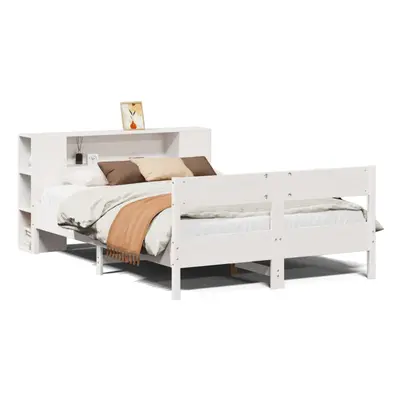 vidaXL Bookcase Bed without Mattress Bed Base White King Size Solid Wood Pine