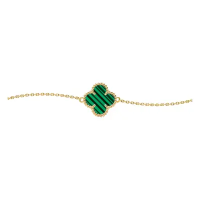 Jewelco London Gold-plated Silver Green Clover Malachite Lucky Charm Chain Bracelet 7-8.5" - ABB