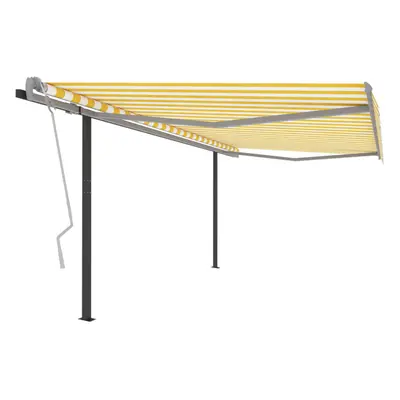 vidaXL Manual Retractable Awning with Posts 4x3 m Yellow and White Garden