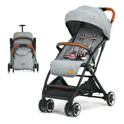 Folding Baby Stroller Pushchair With Convertible Canopy Light Grey