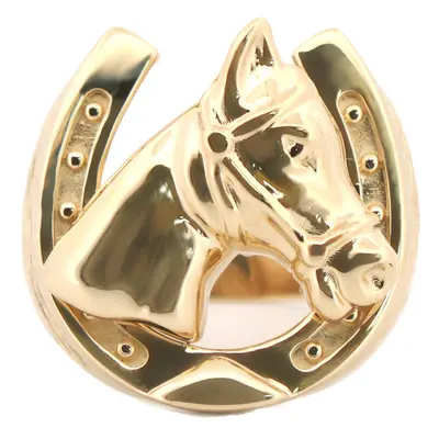 (Z2) Jewelco London Men's Solid 9ct Yellow Gold Tree Barked Horse Head Horseshoe Ring - JRN592