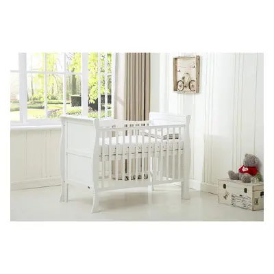 (White) MCCÂ® BABY BED Solid Wooden Cot bed Savannah Sleigh Cotbed & Water Repellent Mattress