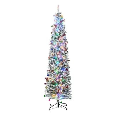 HOMCOM 7.5' Artificial Christmas Tree with Flocked Tips, LED Lights, Decoration