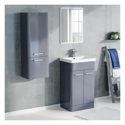 Nes Home 500mm Freestanding Grey Basin Vanity & 350mm Wall Hung Tall Cabinet Set