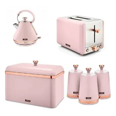 Pink & Rose Gold Cavaletto Pyramid Kettle, slice Toaster Bread Bin & Canisters