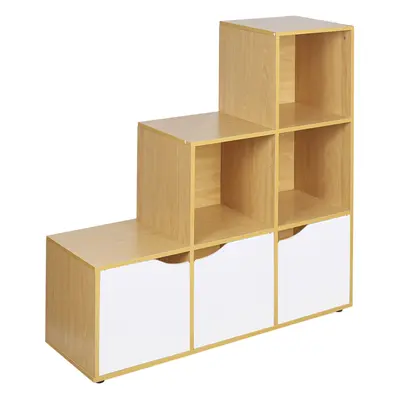 (Beech, White) Cube Step Storage Bookcase Shelf Unit Doors Wood