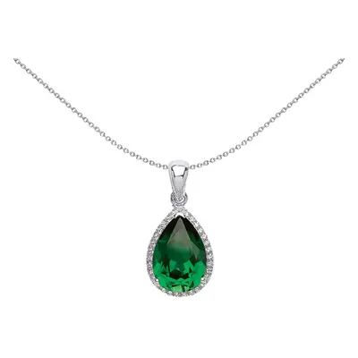 Jewelco London Ladies Sterling Silver Emerald-Green Pear Cubic Zirconia Halo Tears of Joy Pendan