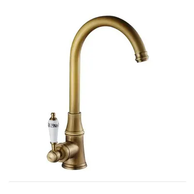 Retro Antique Brass Kitchen Sink Faucet Single Handle Rotation Spout Deck Cold and Hot Water Mix