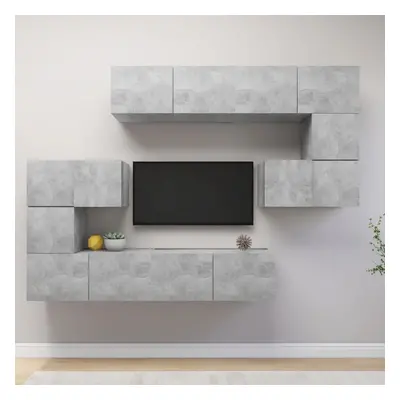 vidaXL TV Cabinet Set Piece Concrete Grey Engineered Wood Hanging TV Unit