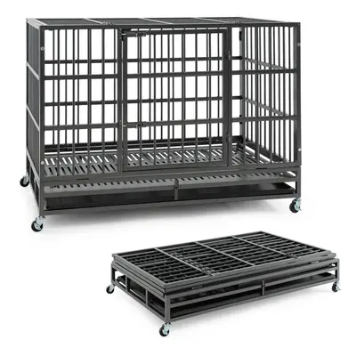 120cm Heavy-Duty Metal Dog Cage Fold Escape-Proof Dog Crate w/Wheels