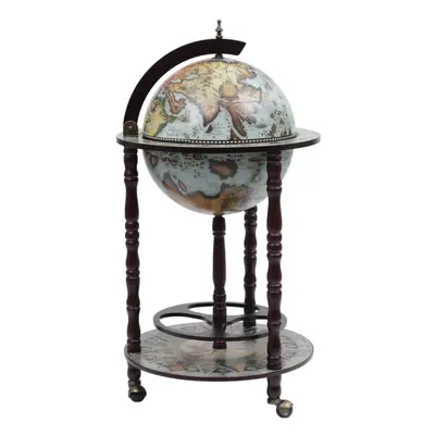 vidaXL Globe Bar Wine Stand Eucalyptus Wood Blue Liquor Storage Home Office