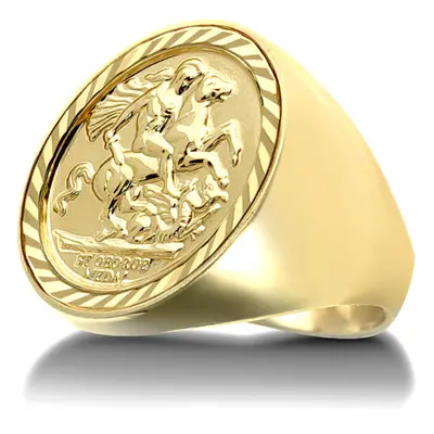 (W) Jewelco London Men's Solid 9ct Gold Domed Polished St George & Dragon Medallion Ring (Full S