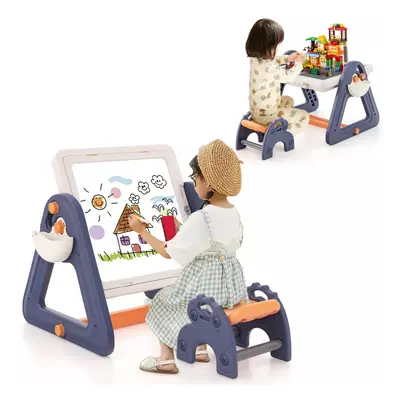 2-in-1 Kids Art Table & Easel Convertible Activity Table Set Removable