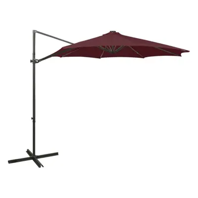 vidaXL Cantilever Garden Parasol with Pole and LED Lights Shade Bordeaux Red