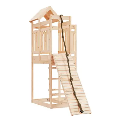 (solid pinewood) vidaXL Playhouse Playset with Climbing Wall Outdoor Play Tower Solid Wood