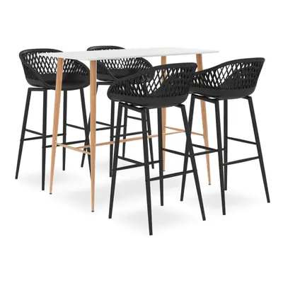 vidaXL Bar Set Piece White and Black Kitchen Dining Room Chair Stool Table