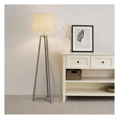 ValueLights Lottie Beige Tapered Shade Grey Wood Tripod Floor Lamp