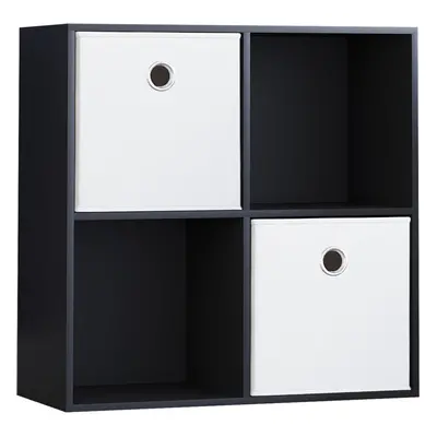 (Black, White) Durham Cube Shelf Wood Bookcase with Baskets