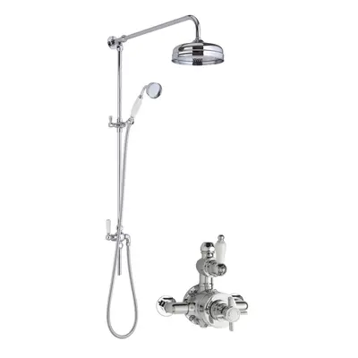 Kingsey Traditional Twin Exposed Valve & Rigid Riser Shower Set - Chrome/White - Balterley