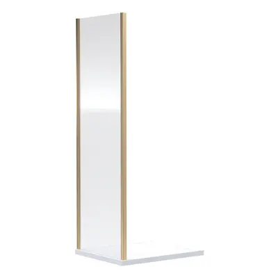 6mm Toughened Safety Glass Reversible Shower Side Panel - 700mm - Brushed Brass