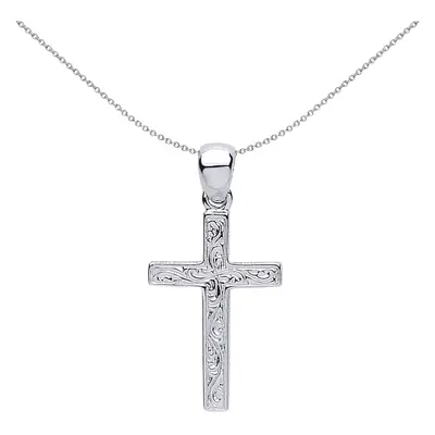 Jewelco London Ladies Sterling Silver Floral Filigree Cross Pendant Necklace inch - GVX039