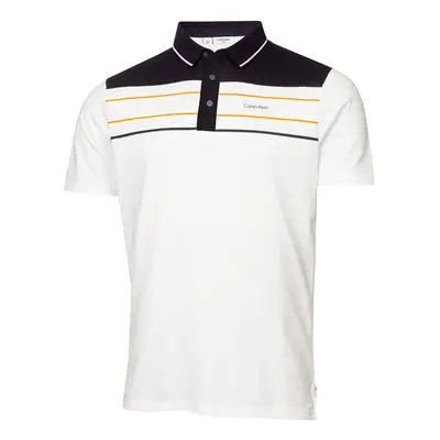 (S, White/Orange) Calvin Klein Mens Blackwater Sustainable Easy Care Golf Polo Shirt