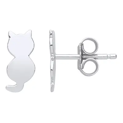 Jewelco London Ladies Sterling Silver Cat Silhouette Stud Earrings - GVE786