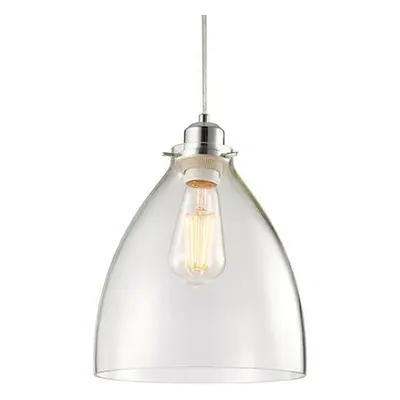 Hanging Ceiling Pendant Light Shade Clear Glass & Chrome Slim Round Dome Bowl