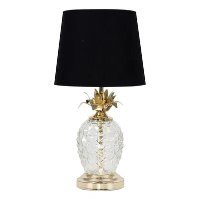 Modern Gold & Clear Glass Pineapple Touch Table Lamp with a Black Shade