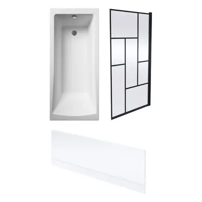 Square Single Ended Bath, Front Panel and Abstract Black Screen - x 700mm