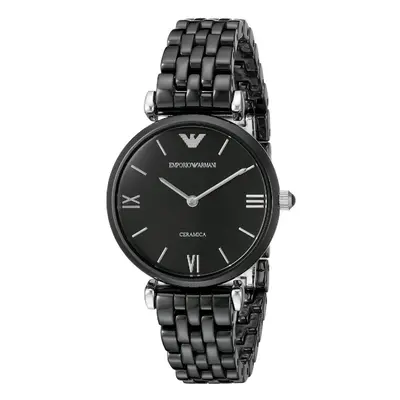 Emporio Armani Women's Retro AR1487 Black Ceramic Analog Quartz Watch with Silver Dial