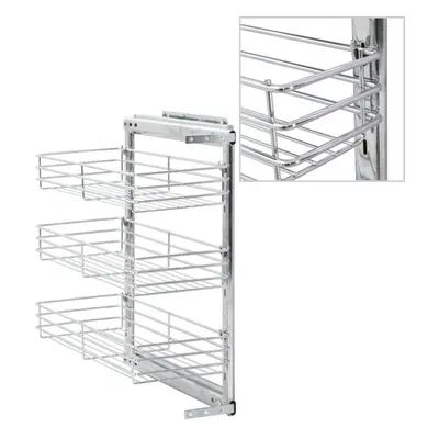 vidaXL 3-Tier Pull-out Kitchen Wire Basket Silver 47x25x56cm Rack Organiser