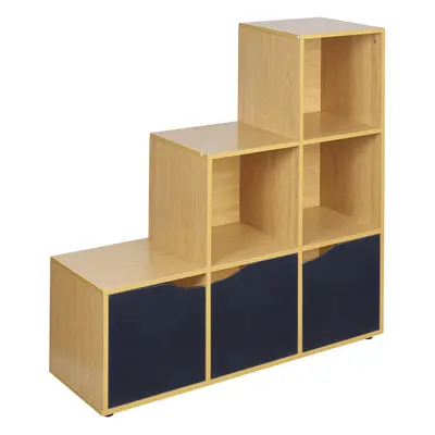 (Beech, Black) Cube Step Storage Bookcase Shelf Unit Doors Wood