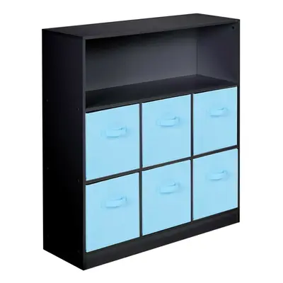 (Black, Sky Blue) Wooden Cubed Bookcase Units Shelves Drawers